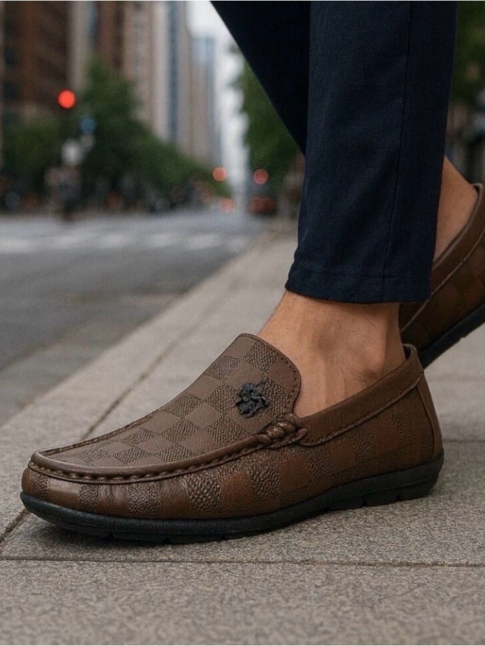 Beverly Hills Polo Brown Men's Slip-On Driving Loafers Checkered Pattern 10.5